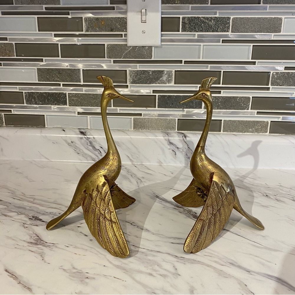 Vintage Brass Peacock bird decor MCM brass figurines
